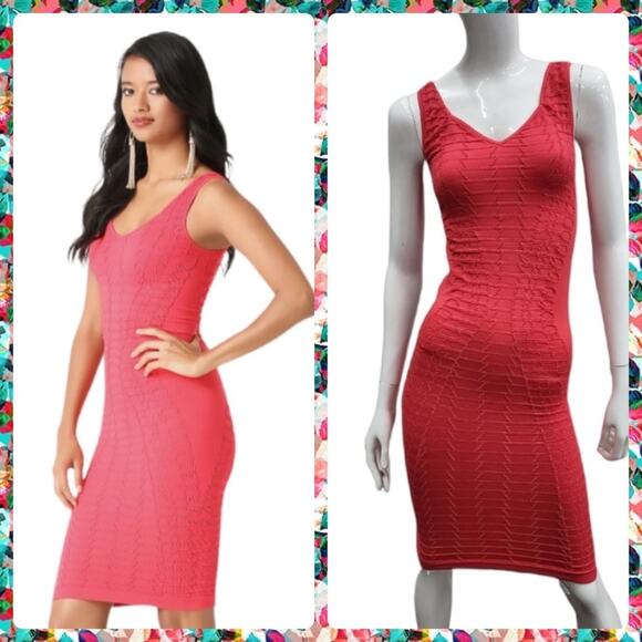 NWT Bebe Sweetheart Neck Textured Dress in Smoulder Red Sz XS/S - Picture 1 of 10